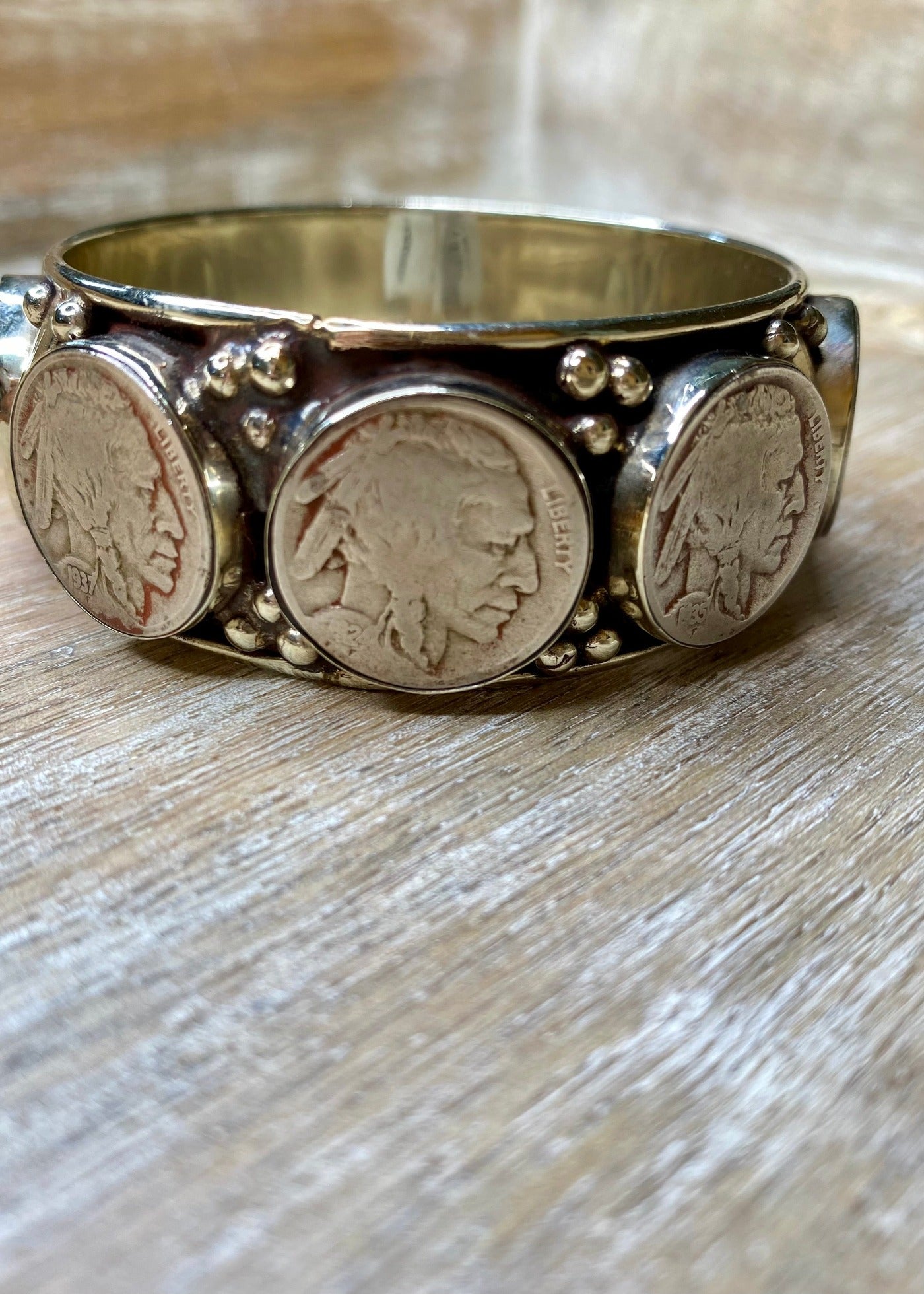 Coin and Silver Bangle Bracelet