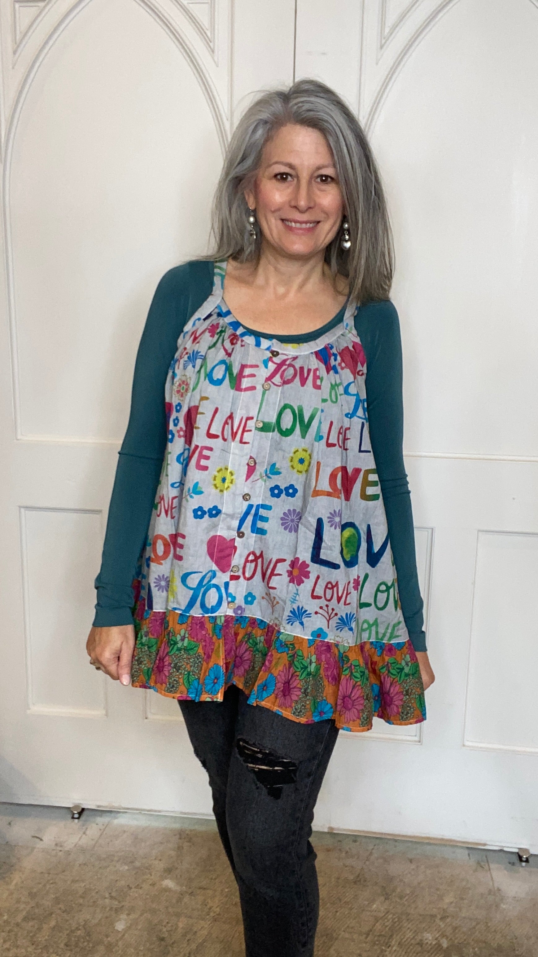 Love Printed Gathered Sleeveless Top 