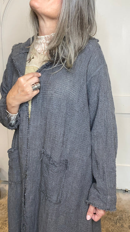 Gray Fringe Edge Mesh Hoodie Cardigan 