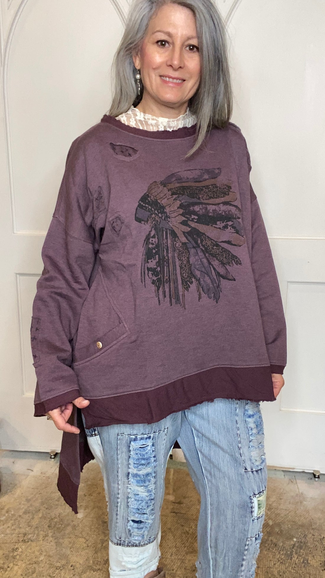 Feather Head High Low Sweatshirt 