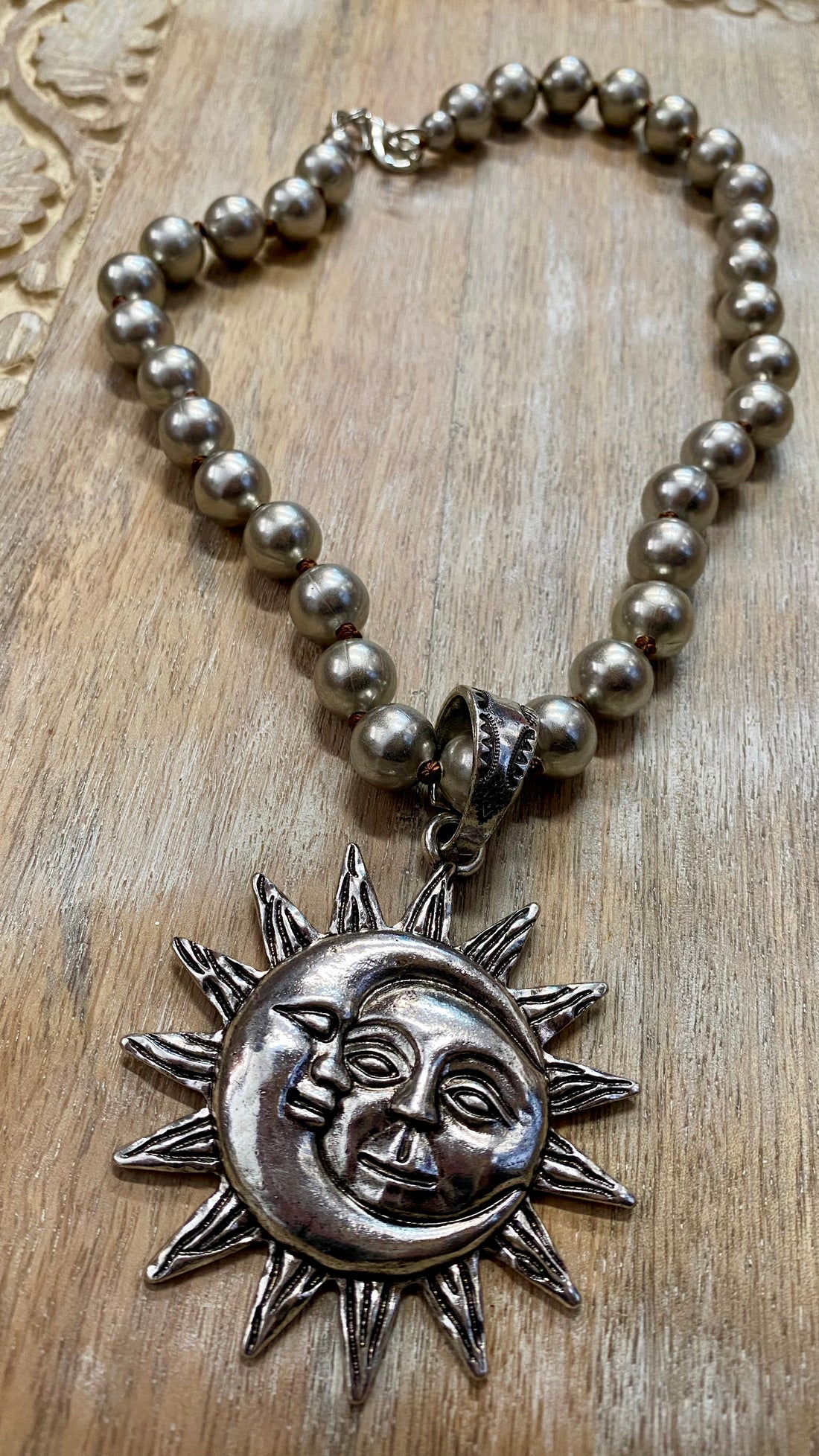 Silver Sun and Moon Necklace