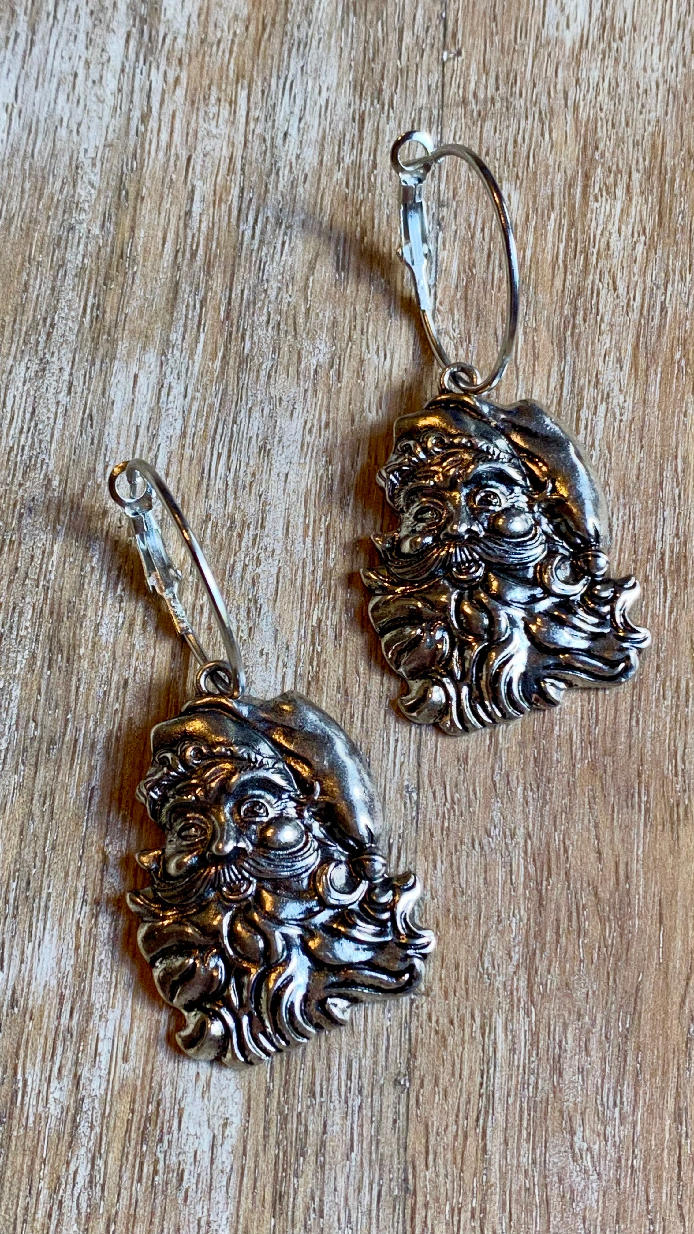 Silver Santa Face Earrings