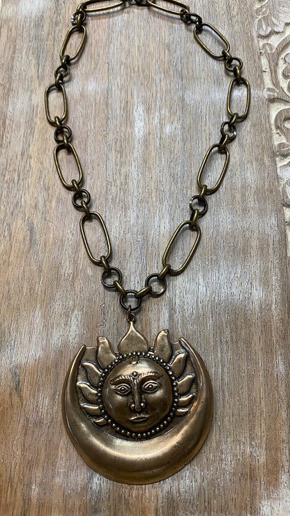 Bronze Sun and Moon Necklace