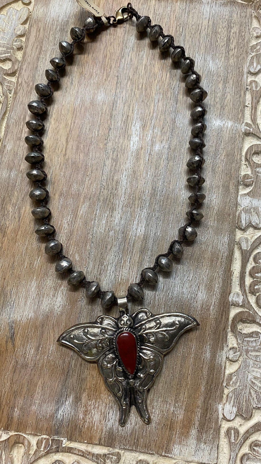 Silver Butterfly on Mali Bead Necklace