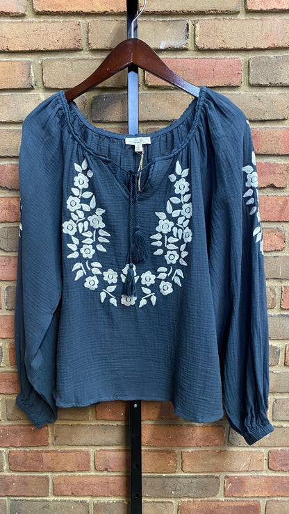 Dusty Navy Embroidery Top 