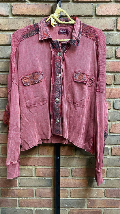 Wine Dolman Button-Up Top