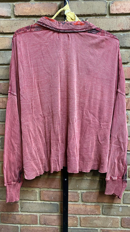 Wine Dolman Button-Up Top