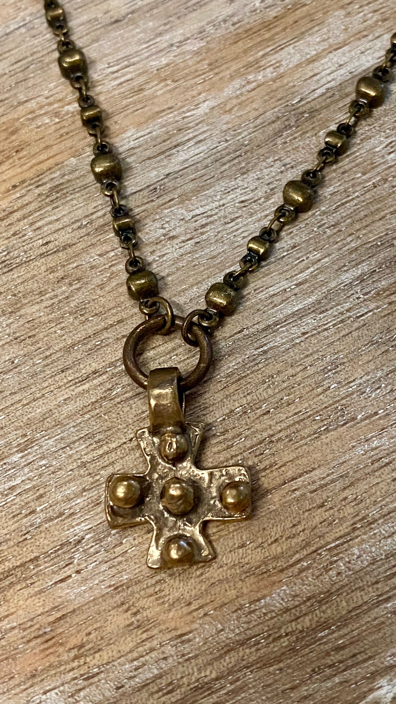 OFK Bronze Cross on Antique Brass Chain Necklace N052