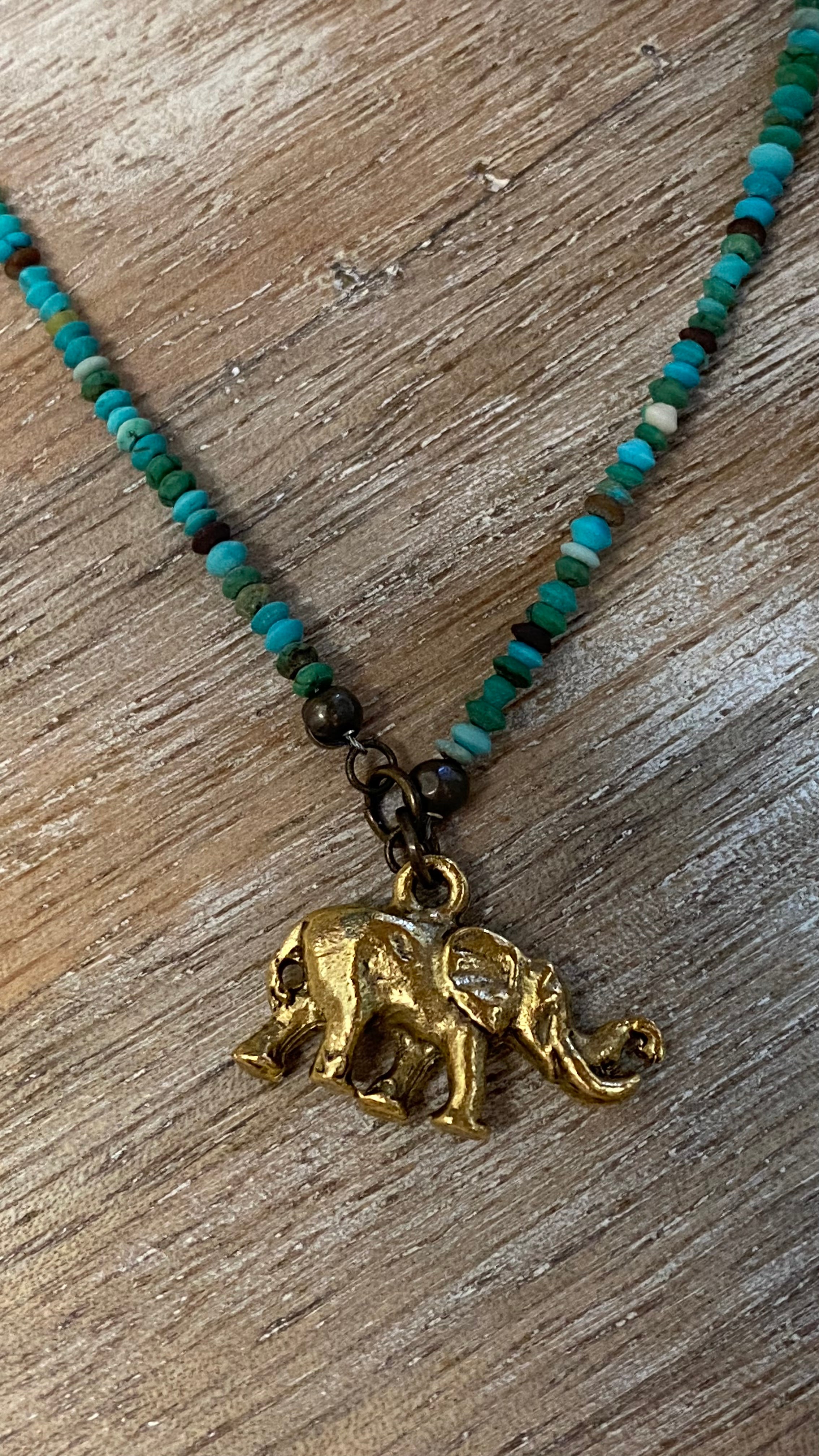 OFK Turquoise with Brass Elephant Necklace N069