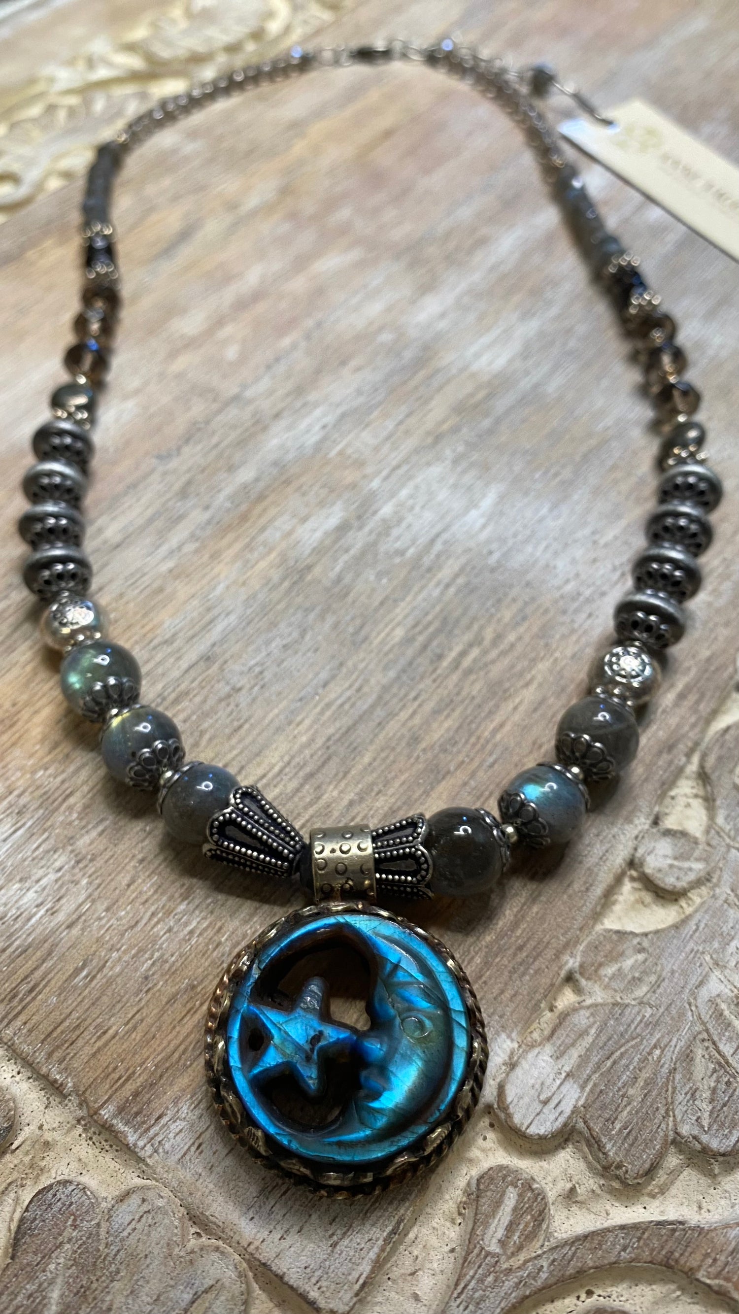 OFK Labradorite Moon and Star Necklace N208