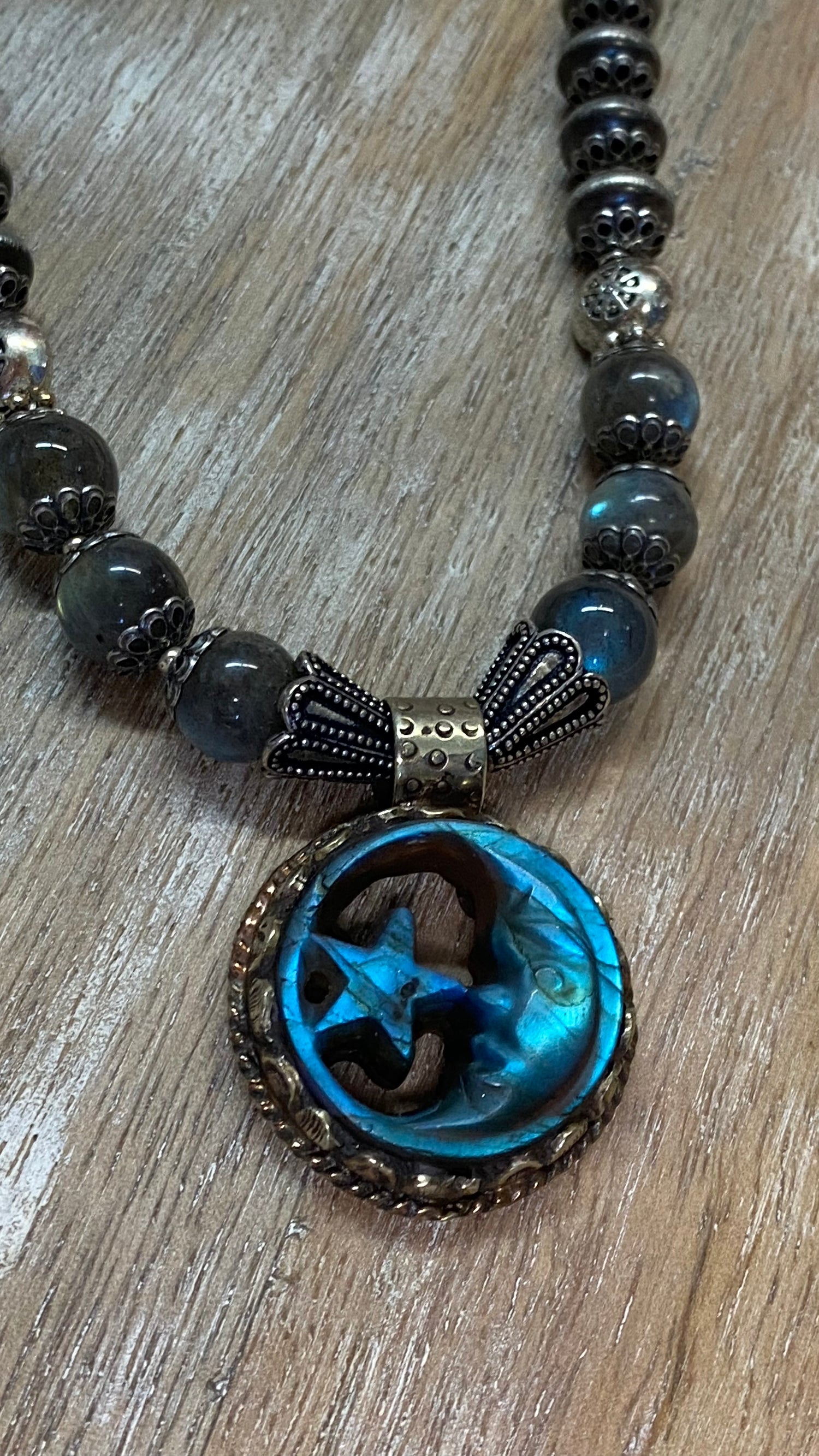 OFK Labradorite Moon and Star Necklace N208