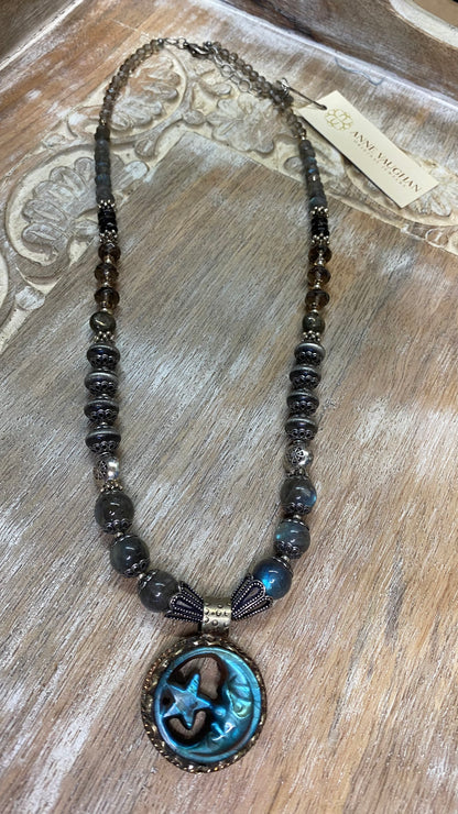 OFK Labradorite Moon and Star Necklace N208