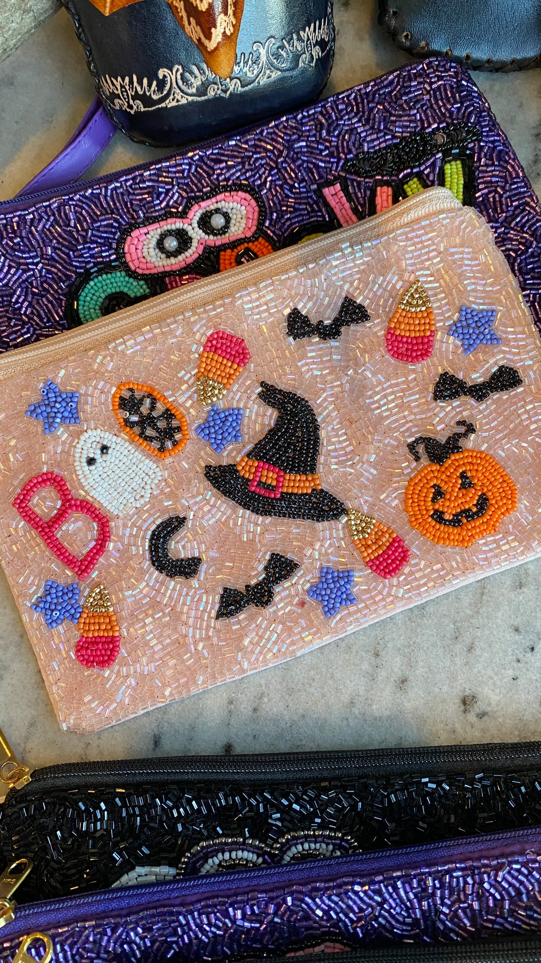 Boo Seed Bead Wrist Purse