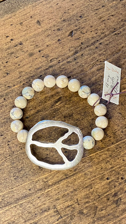 Pewter Peace Bracelet - African Opal