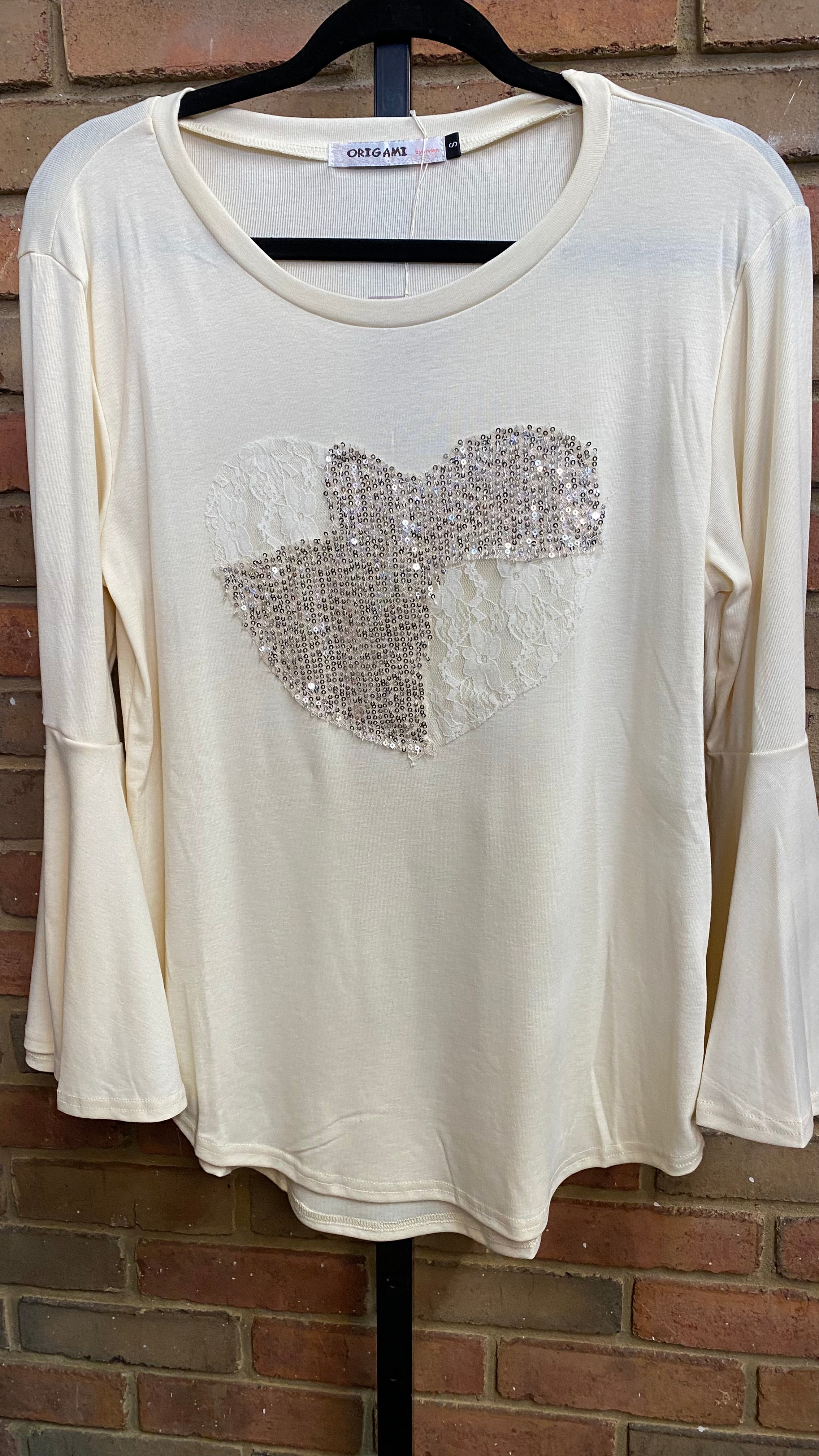 Beige Top with Heart Sequin Design 