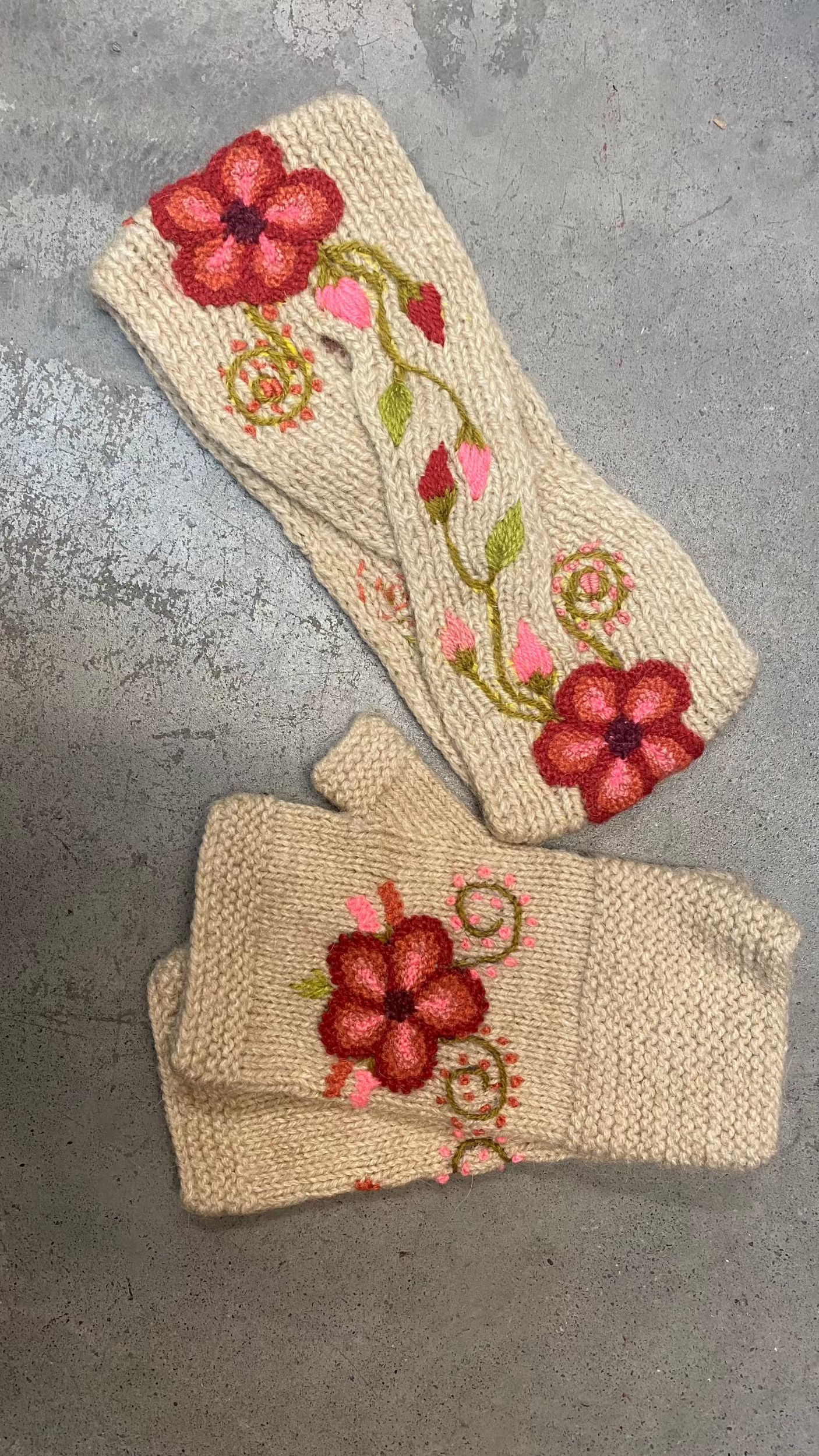 Fingerless Mittens with Hand Woven Flowers