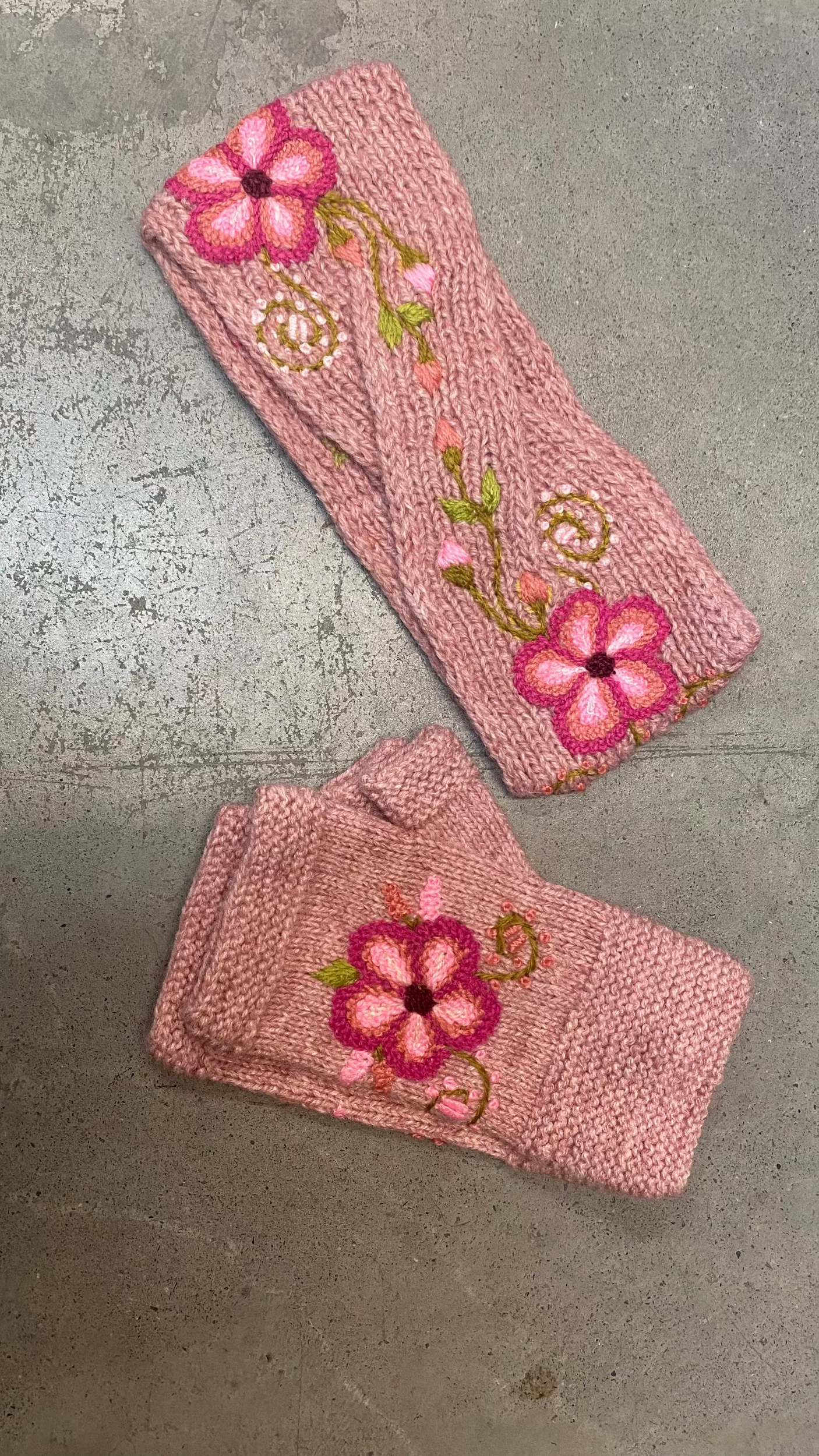 Fingerless Mittens with Hand Woven Flowers