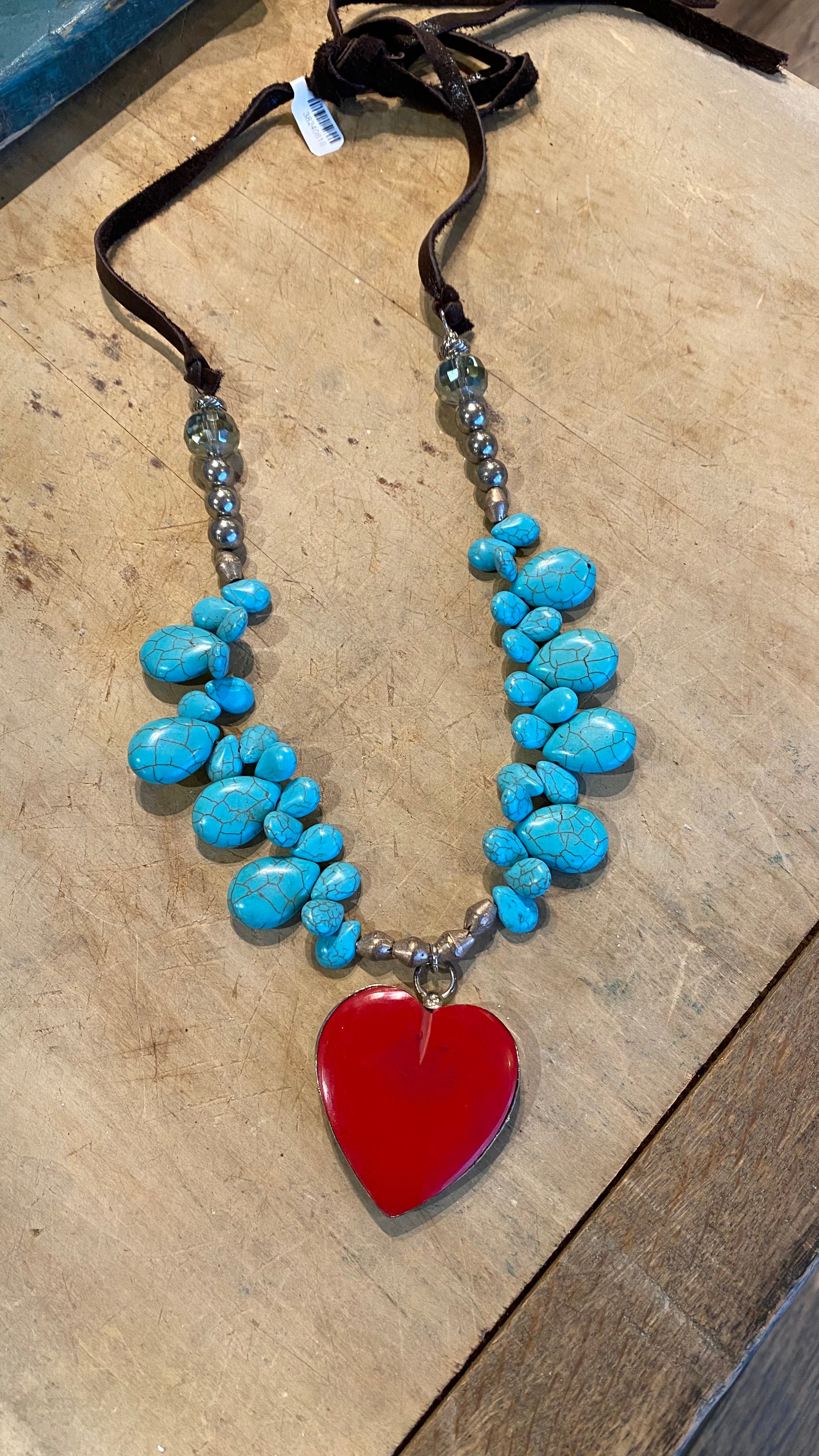 Red Heart and Turquoise Necklace