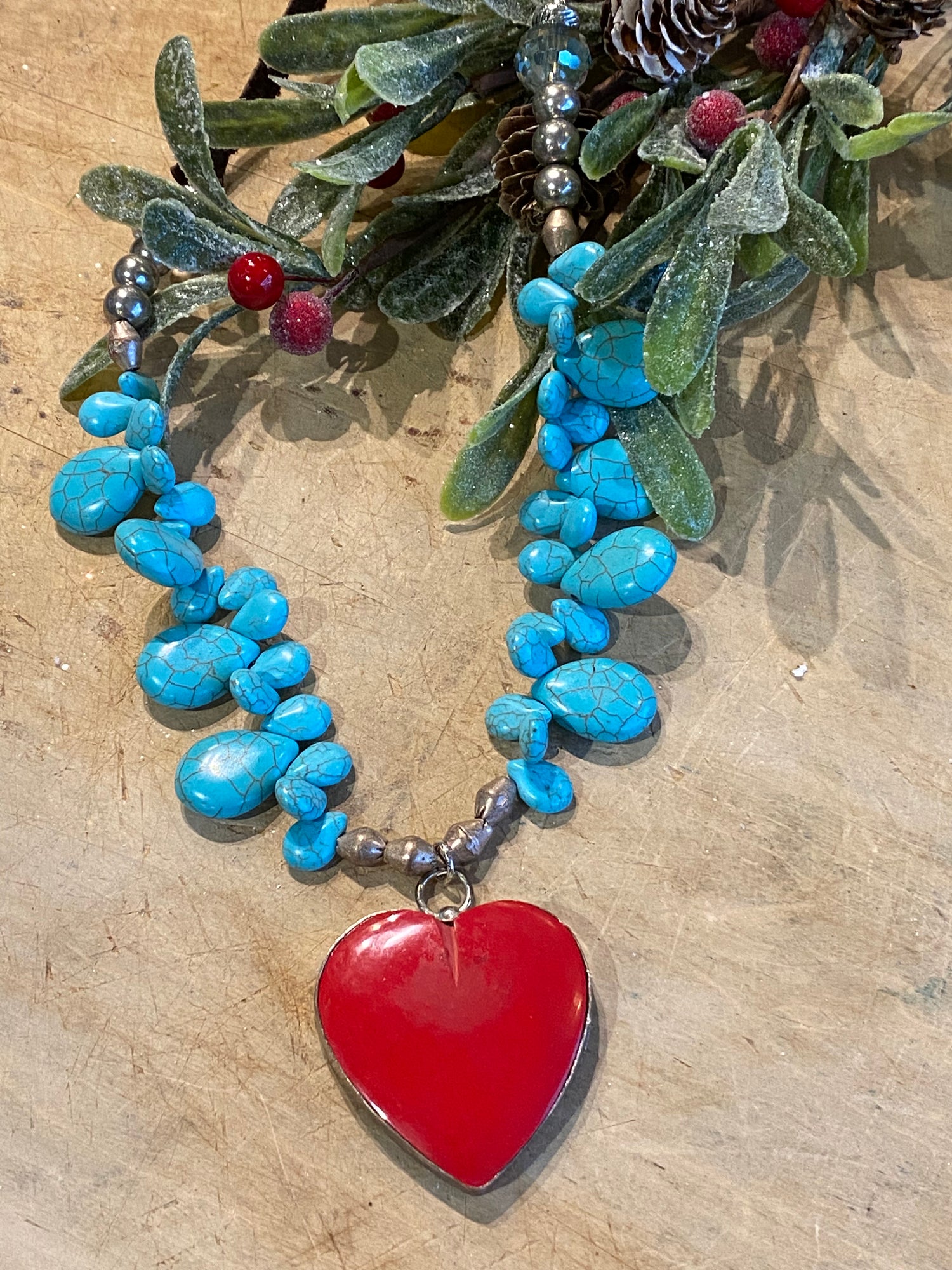 Red Heart and Turquoise Necklace