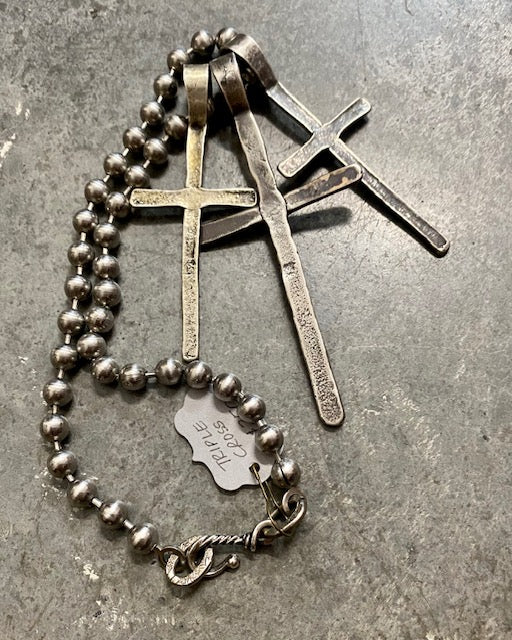 Triple Cross on Ball Chain Necklace