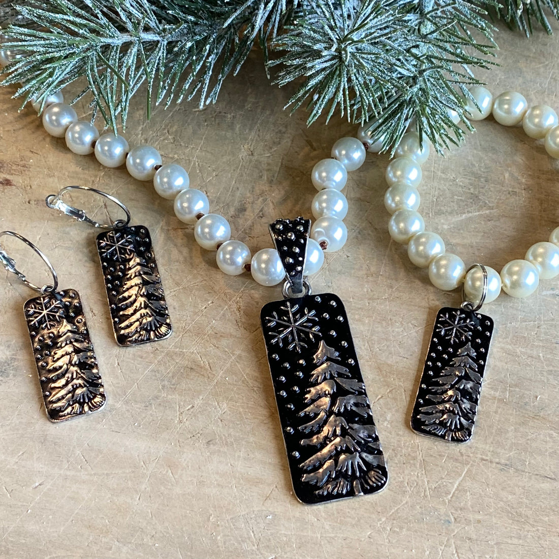 Black Christmas Tree Earrings