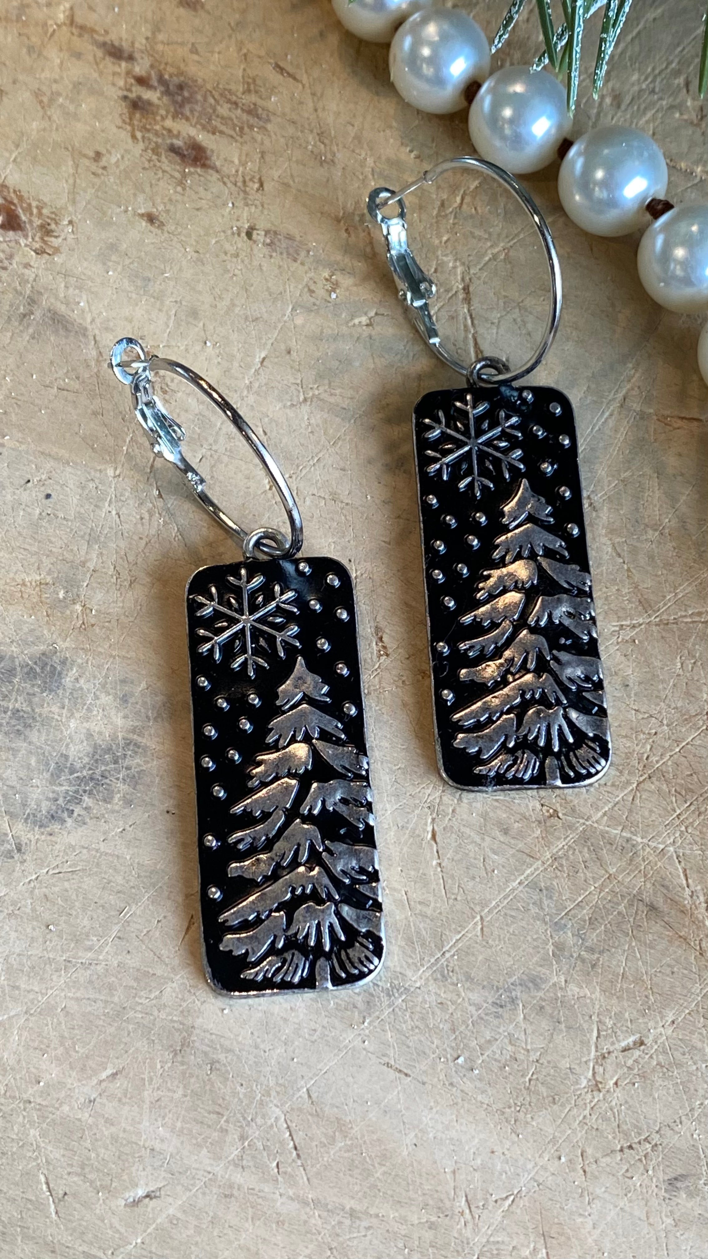 Black Christmas Tree Earrings