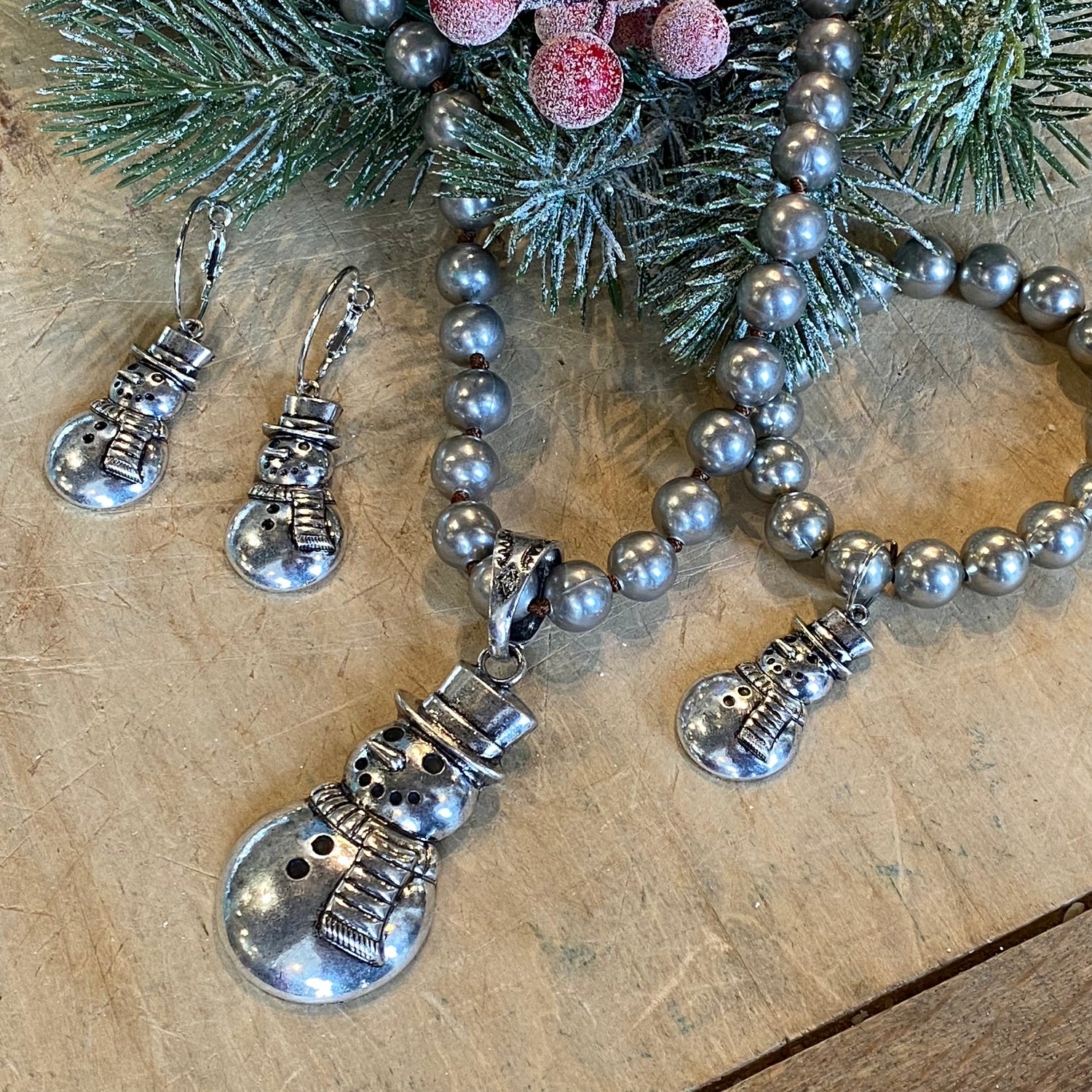 Silver Snowman on Navajo Pearls