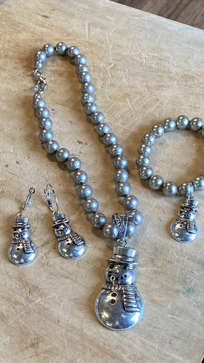 Silver Snowman on Navajo Pearls