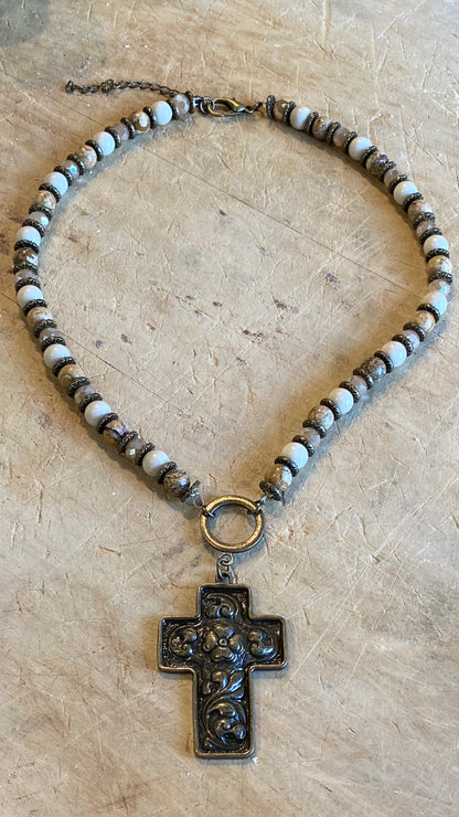 Picture Jasper with Cross Necklace