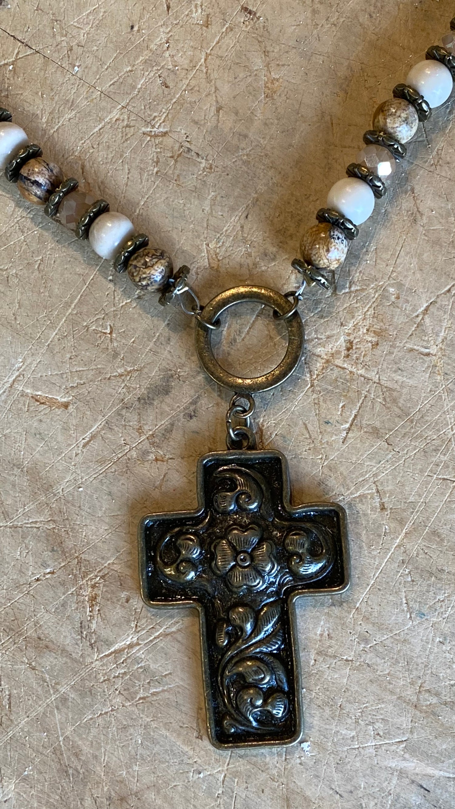 Picture Jasper with Cross Necklace