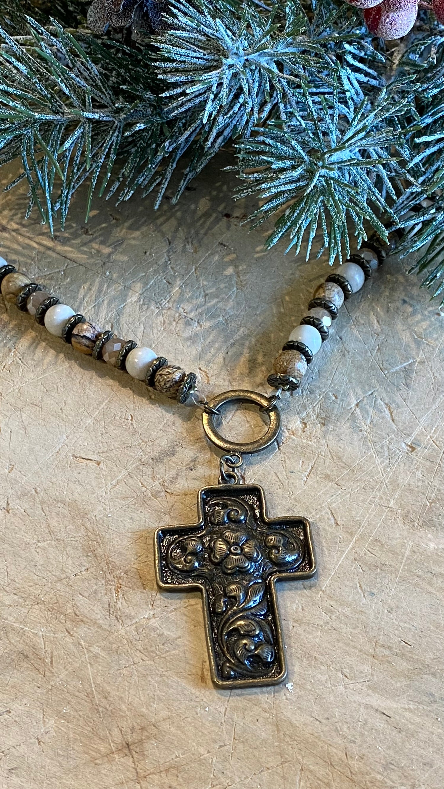 Picture Jasper with Cross Necklace