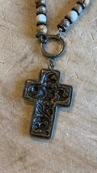 Picture Jasper with Cross Necklace