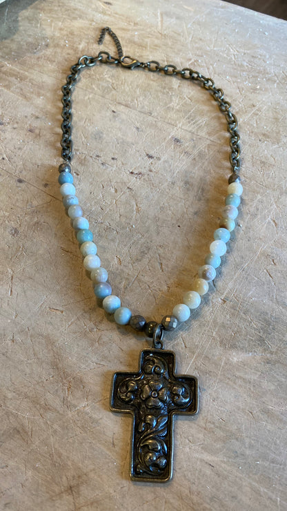 Amazonite with Cross Necklace