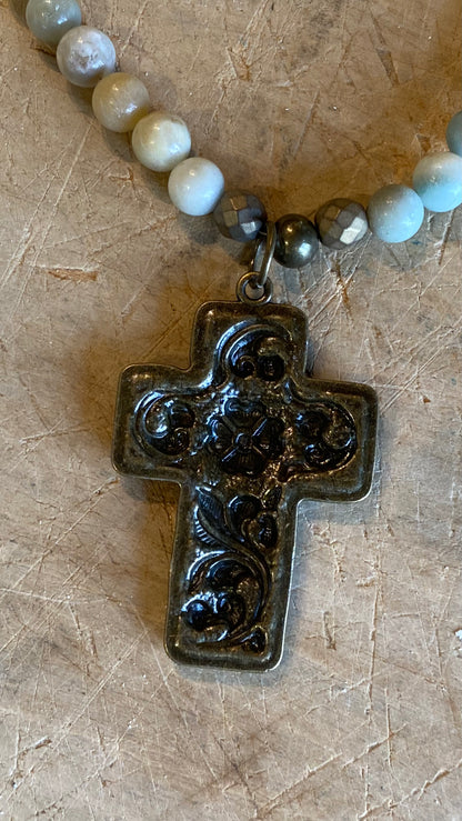 Amazonite with Cross Necklace