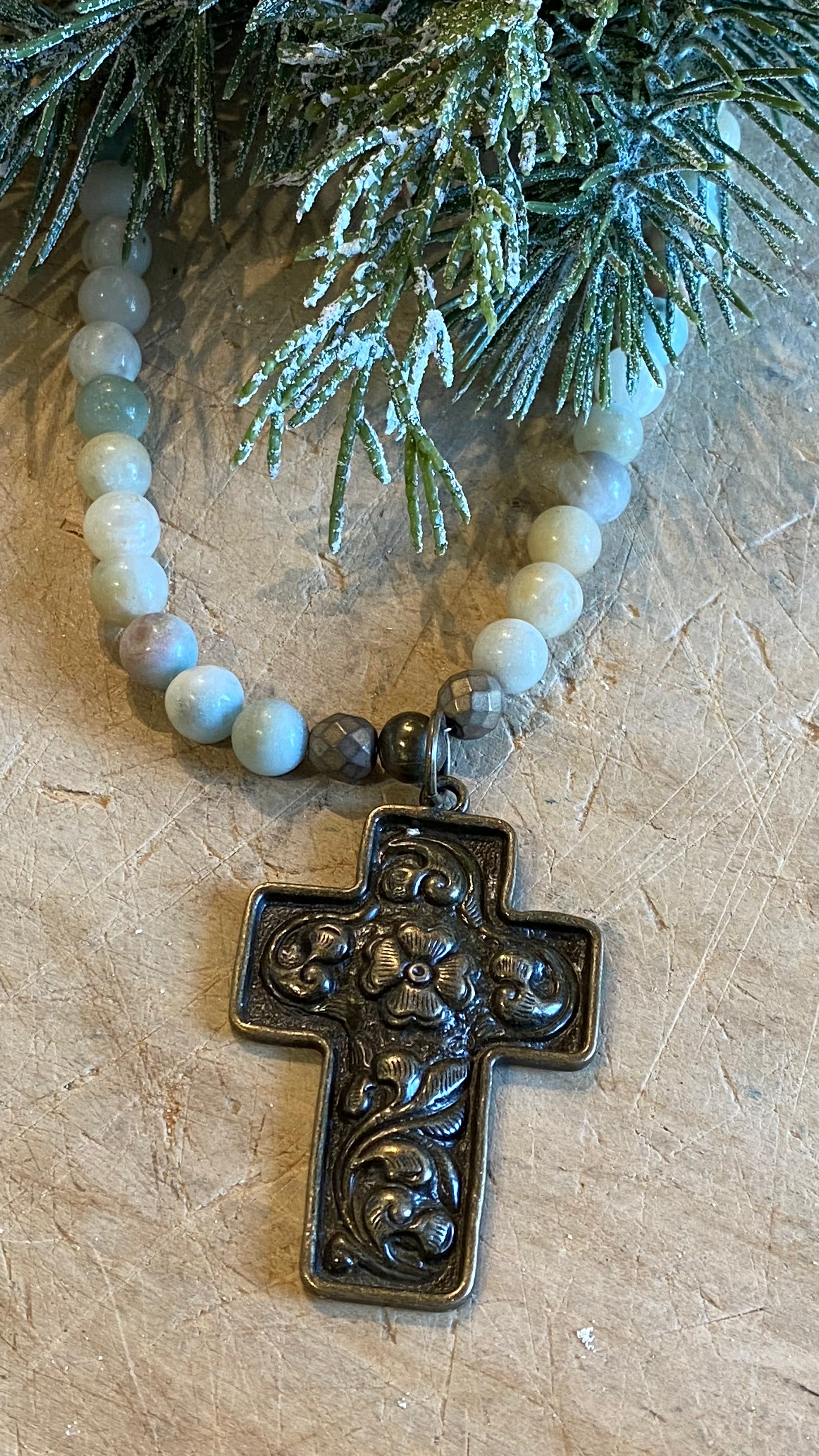 Amazonite with Cross Necklace