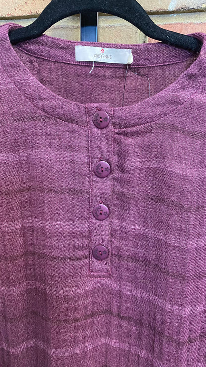 Plum Button Front Textured Dress 