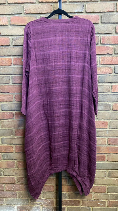 Plum Button Front Textured Dress 