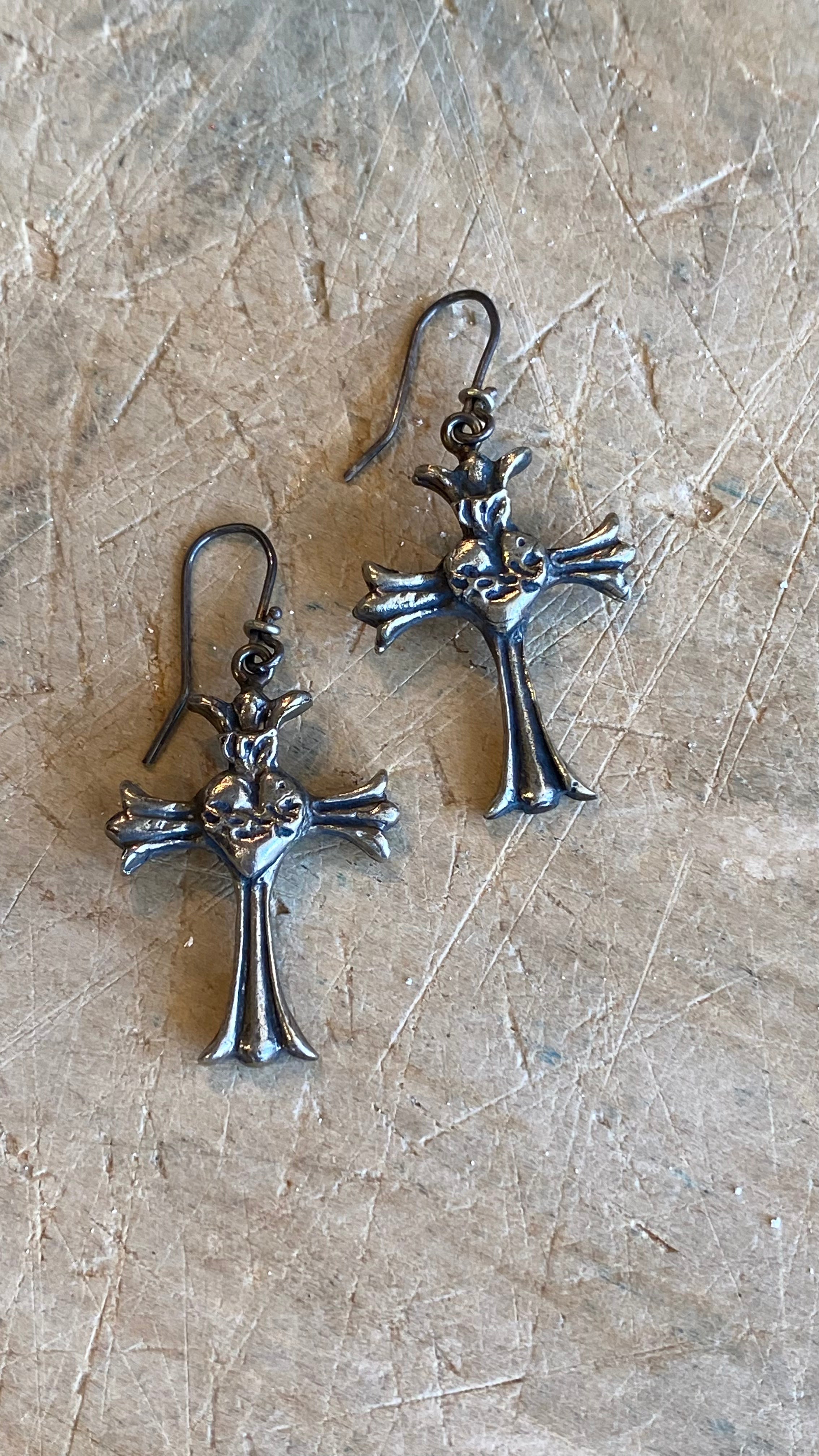 Cross with Heart Earrings