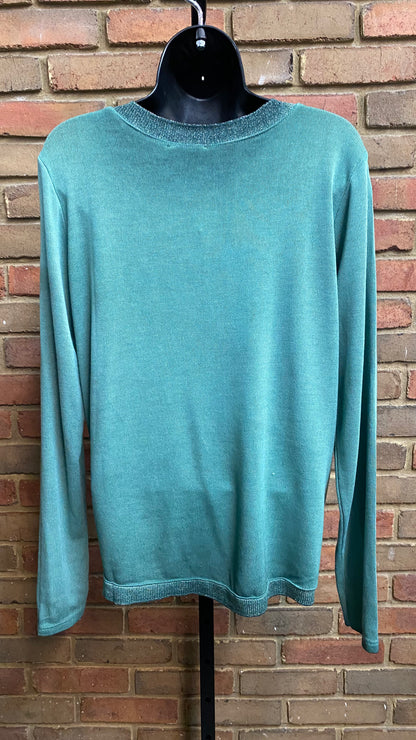 Green Gold Sprayed Long Sleeve Sweater T-Shirt