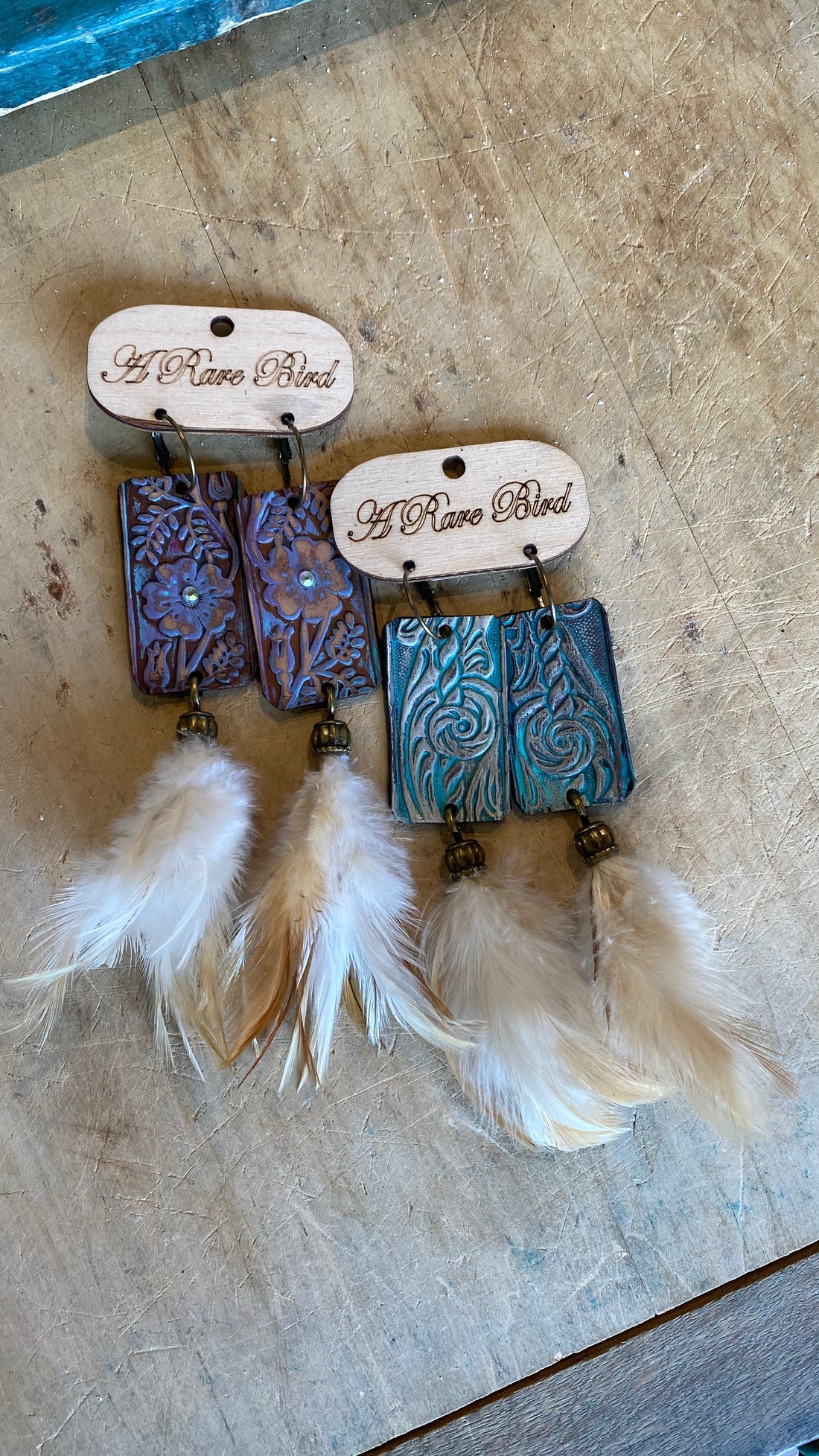 Tooled Feather Earring