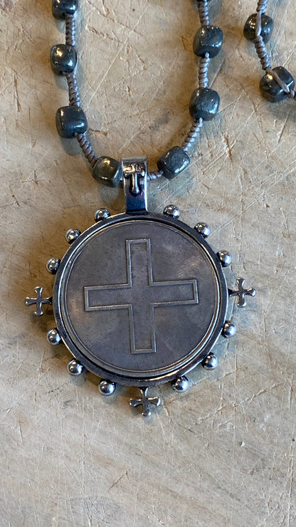 Large Cross Coin on Pyrite Necklace