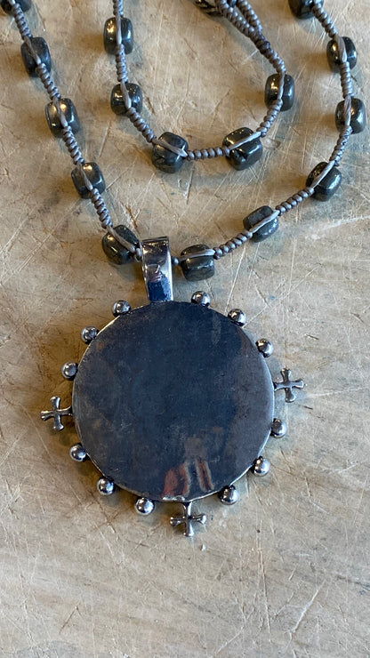 Large Cross Coin on Pyrite Necklace
