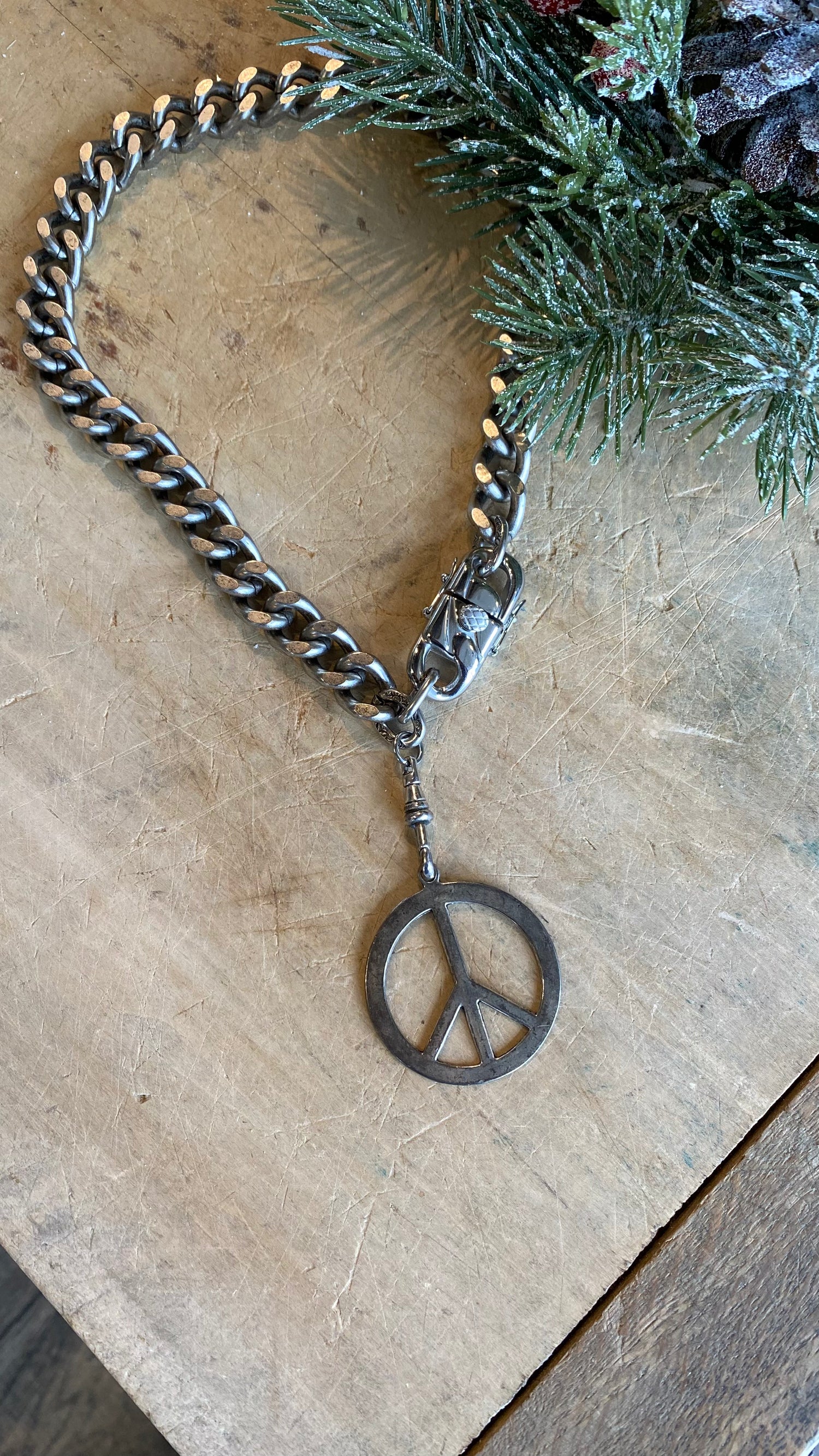 Peace on Heavy Chain Necklace