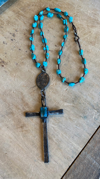 Rustic Cross on Turquoise Necklace