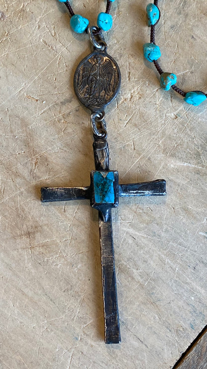 Rustic Cross on Turquoise Necklace