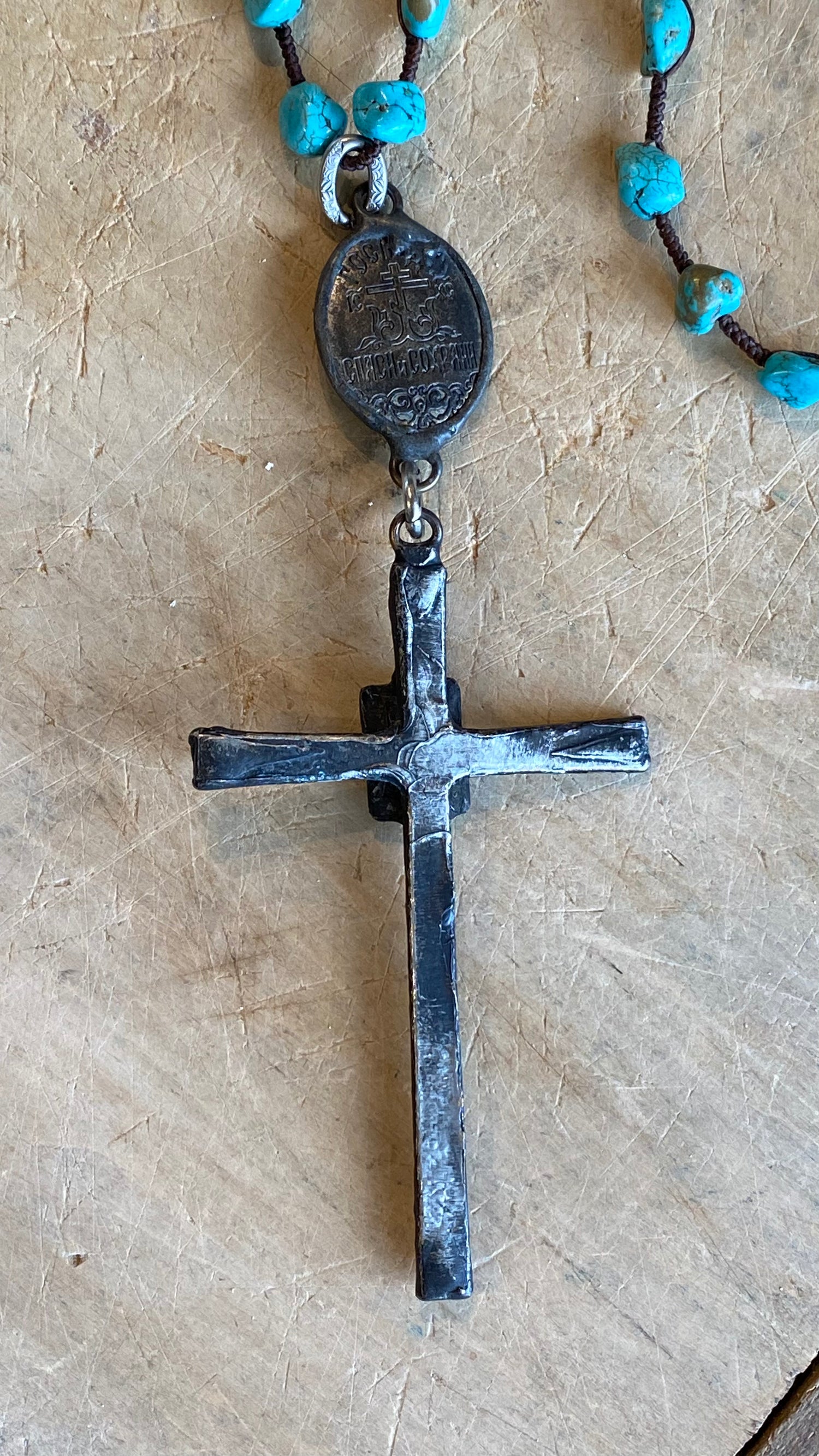 Rustic Cross on Turquoise Necklace