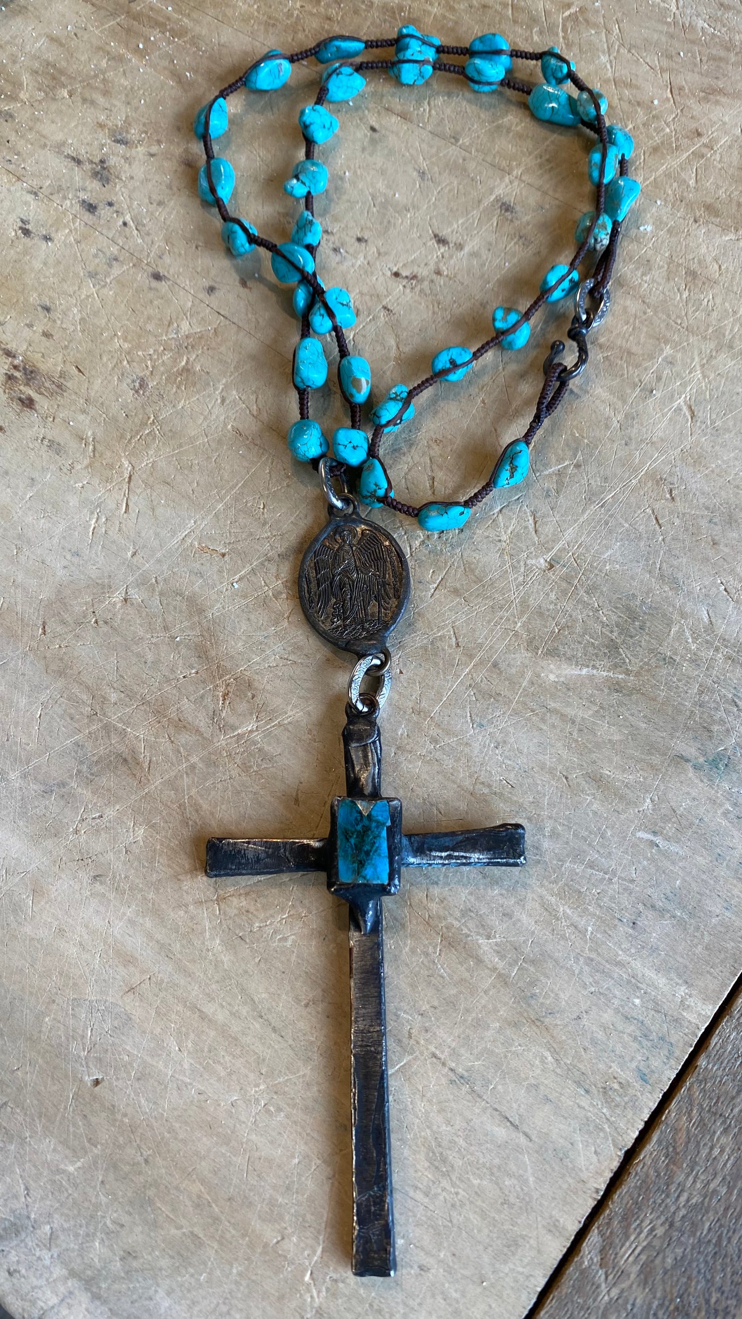 Rustic Cross on Turquoise Necklace