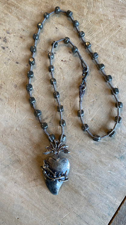 Heart with Thorns and Pyrite Necklace