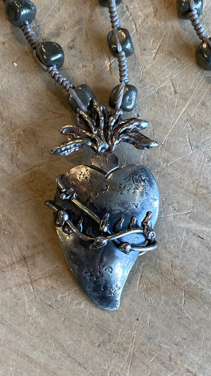 Heart with Thorns and Pyrite Necklace