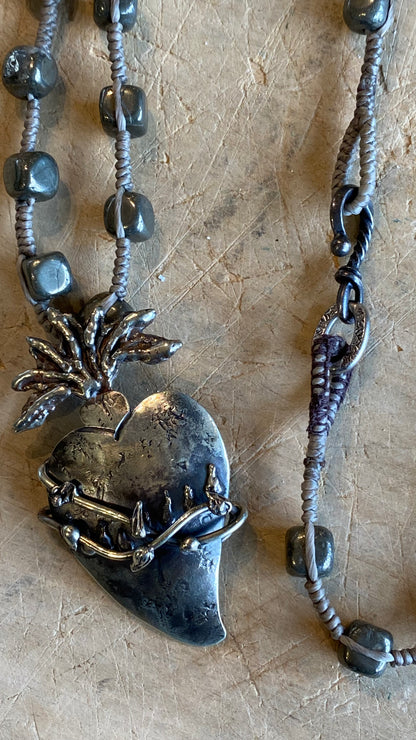 Heart with Thorns and Pyrite Necklace